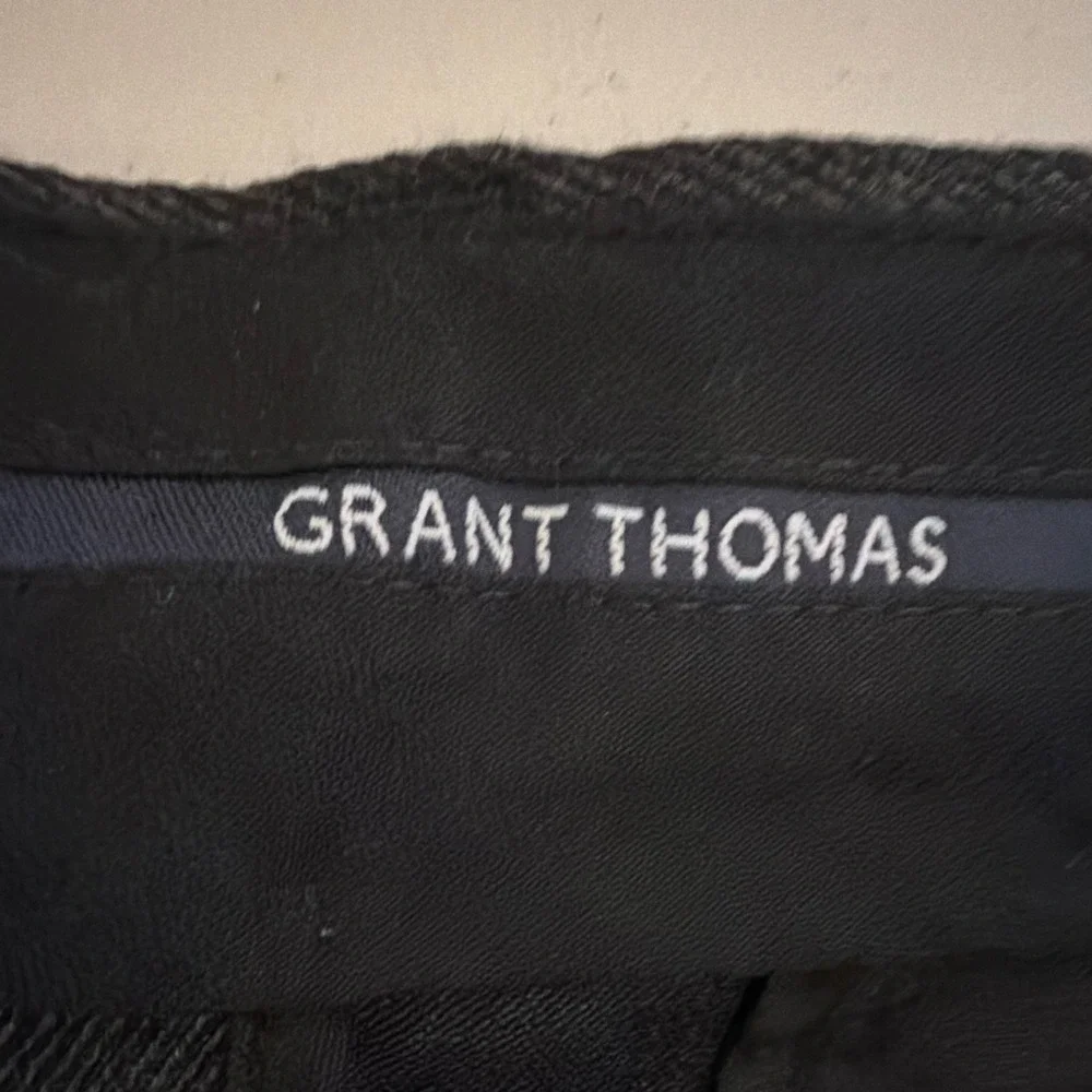 Grant Thomas Men's Black Wool Twill Flat Front Straight Leg Dress Pants 36x30